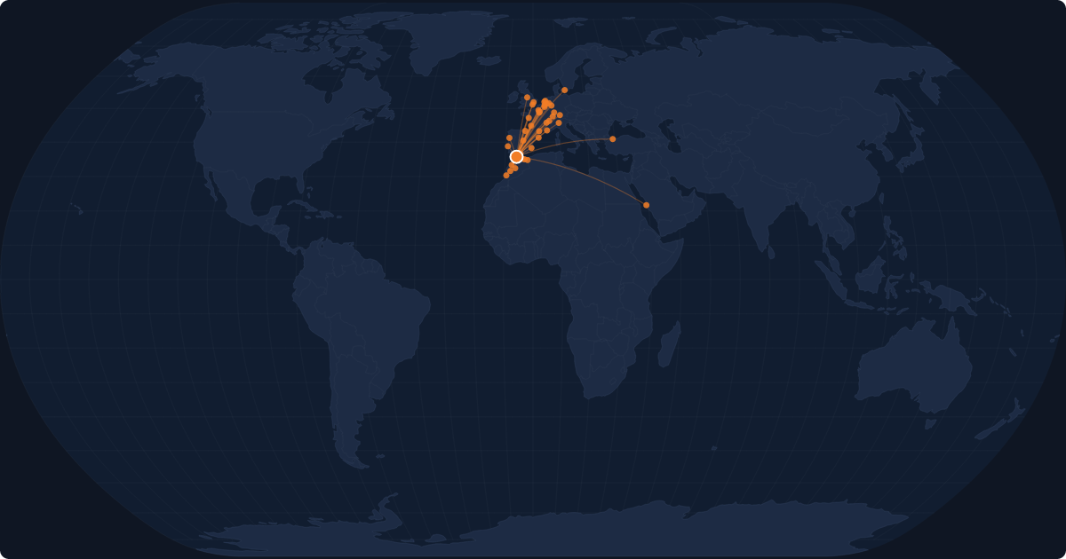 Nonstop route network at Tangier (TNG)