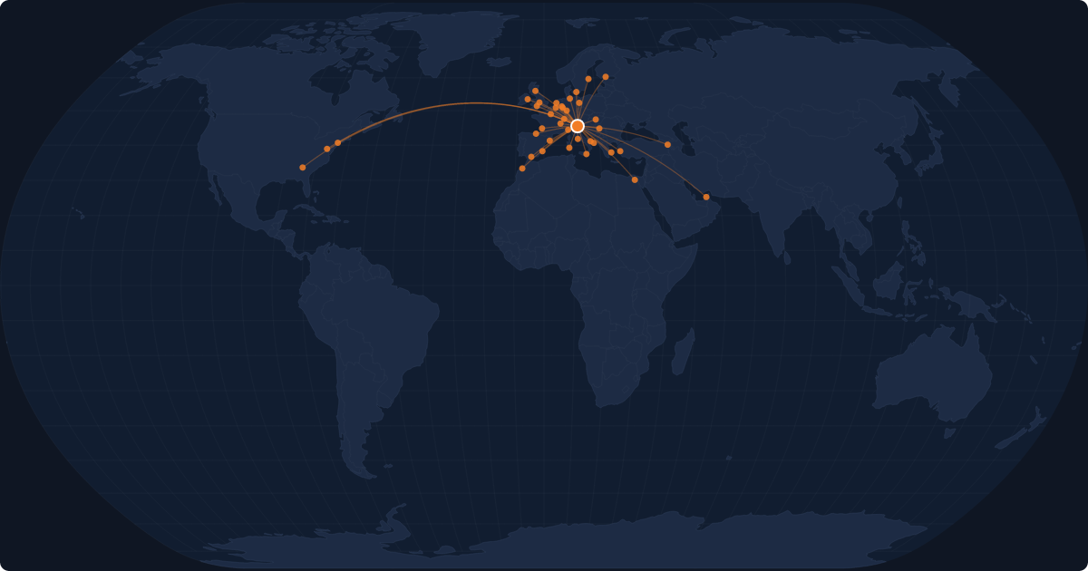 Nonstop route network at Venezia (VCE)