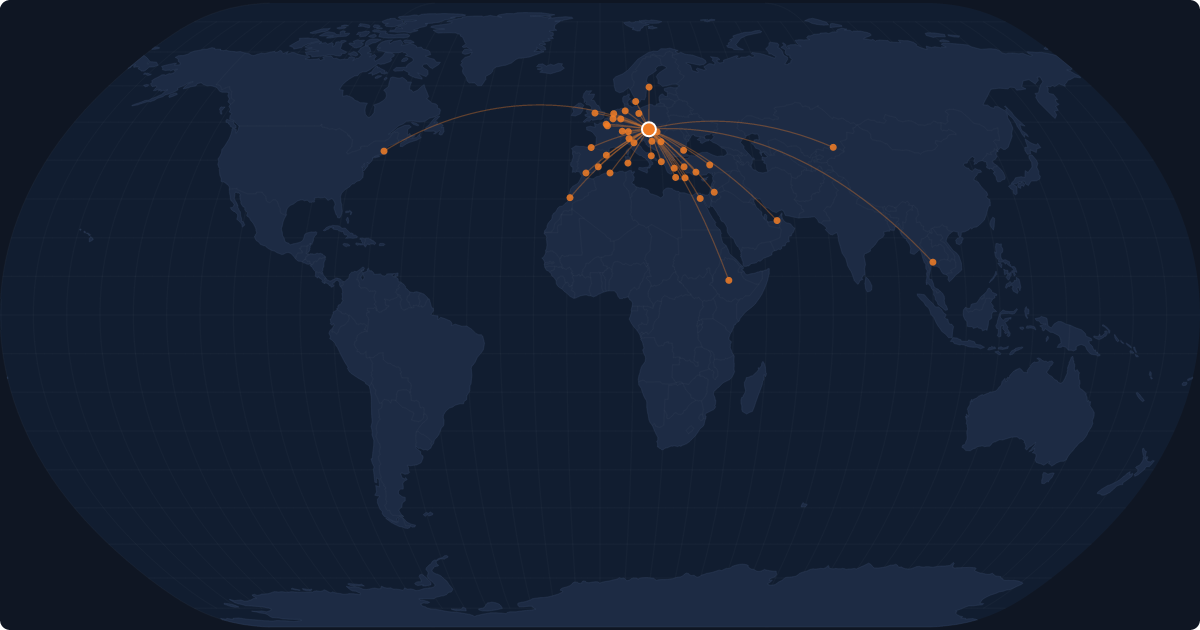Nonstop route network at Vienna (VIE)