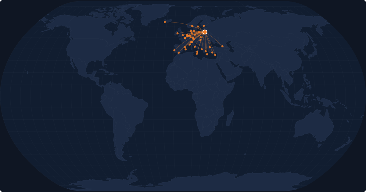 Nonstop route network at Vilnius (VNO)