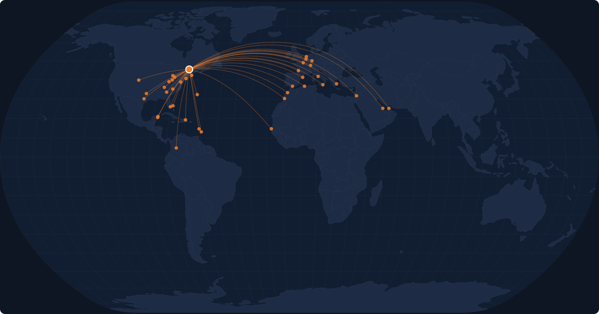 Nonstop route network at Montréal (YUL)