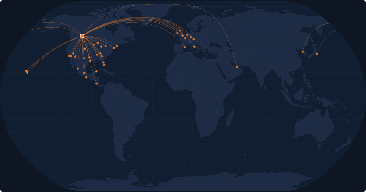 Nonstop route network at Calgary (YYC)